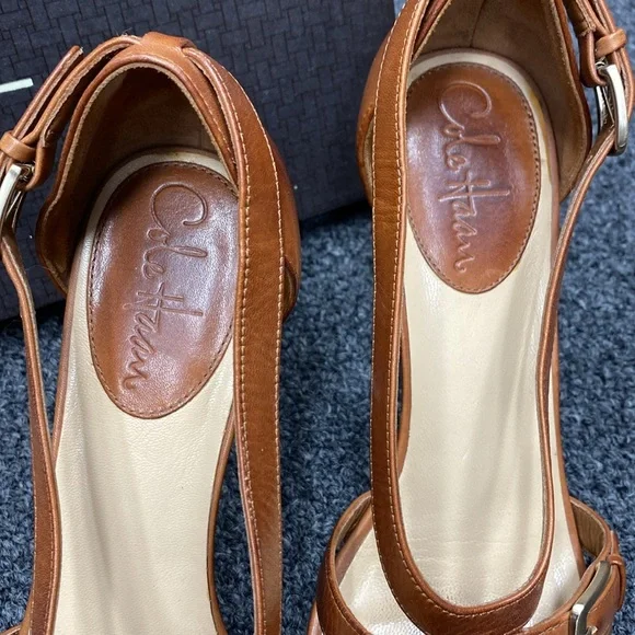 Cole Haan carma air hi heels sandal strappy Woodbury brown tan 7.5 - Picture 7 of 15